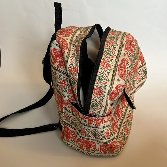 Elephant Print Mini Backpack Orange Green - Picture 7 of 8